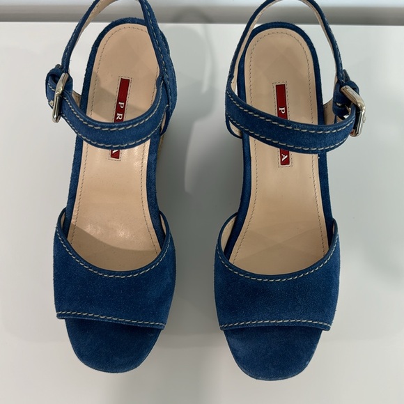 Prada Women’s Blue Suede Wedges Size 6W NEW - Picture 5 of 8